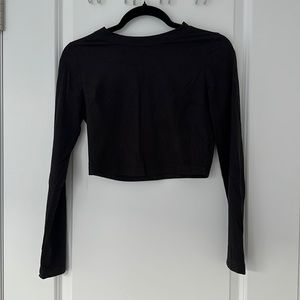 Cropped Velvet Black Long-Sleeve Tee (XXS)